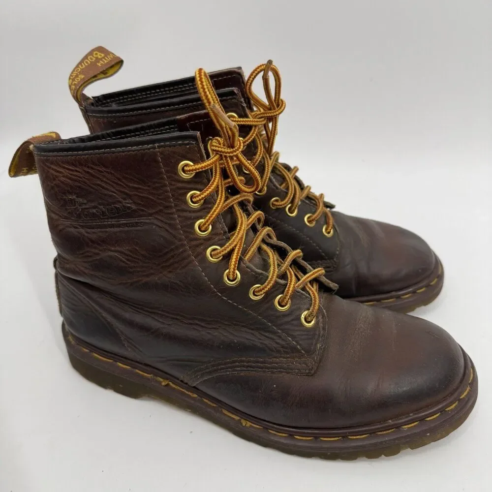Dr. Martens 1460 Crazy Horse Brown Boots Made in England Vintage Mid Size 10.5?